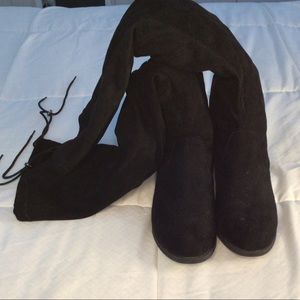 Tall Thigh High Suede Black Boots
